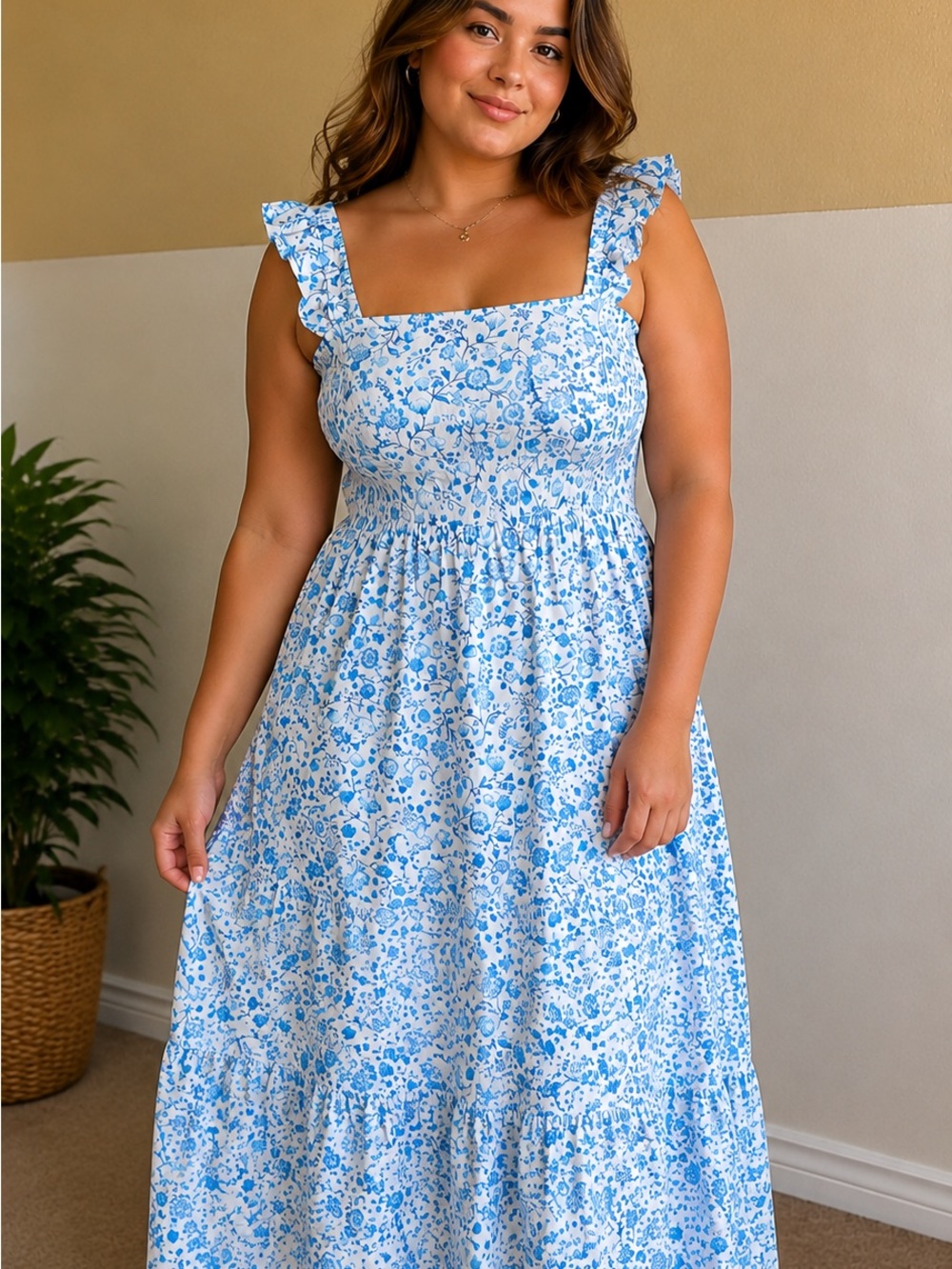 NWOT Draper James White and Blue Floral Maxi Dress